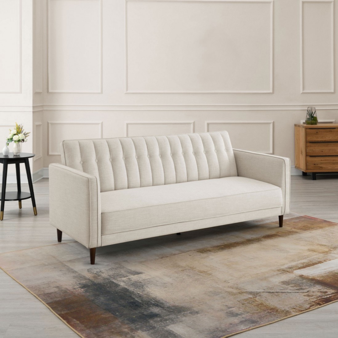 3 Seater Fabric Sofa Bed Ebro Linen Beige
