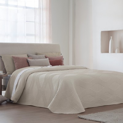 BISET beige double bedspread with wavy texture