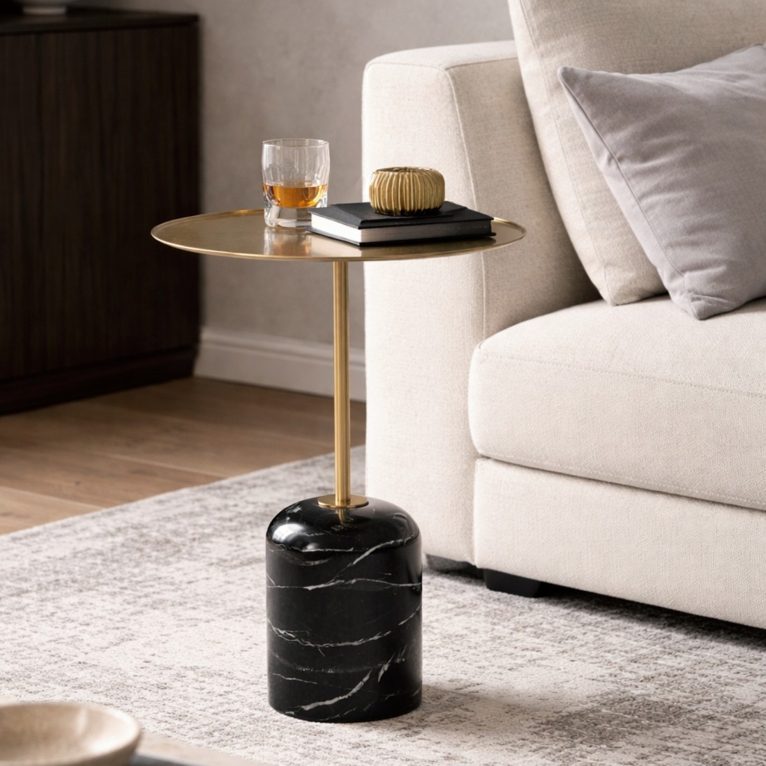 CETINA support table black marble �45cm