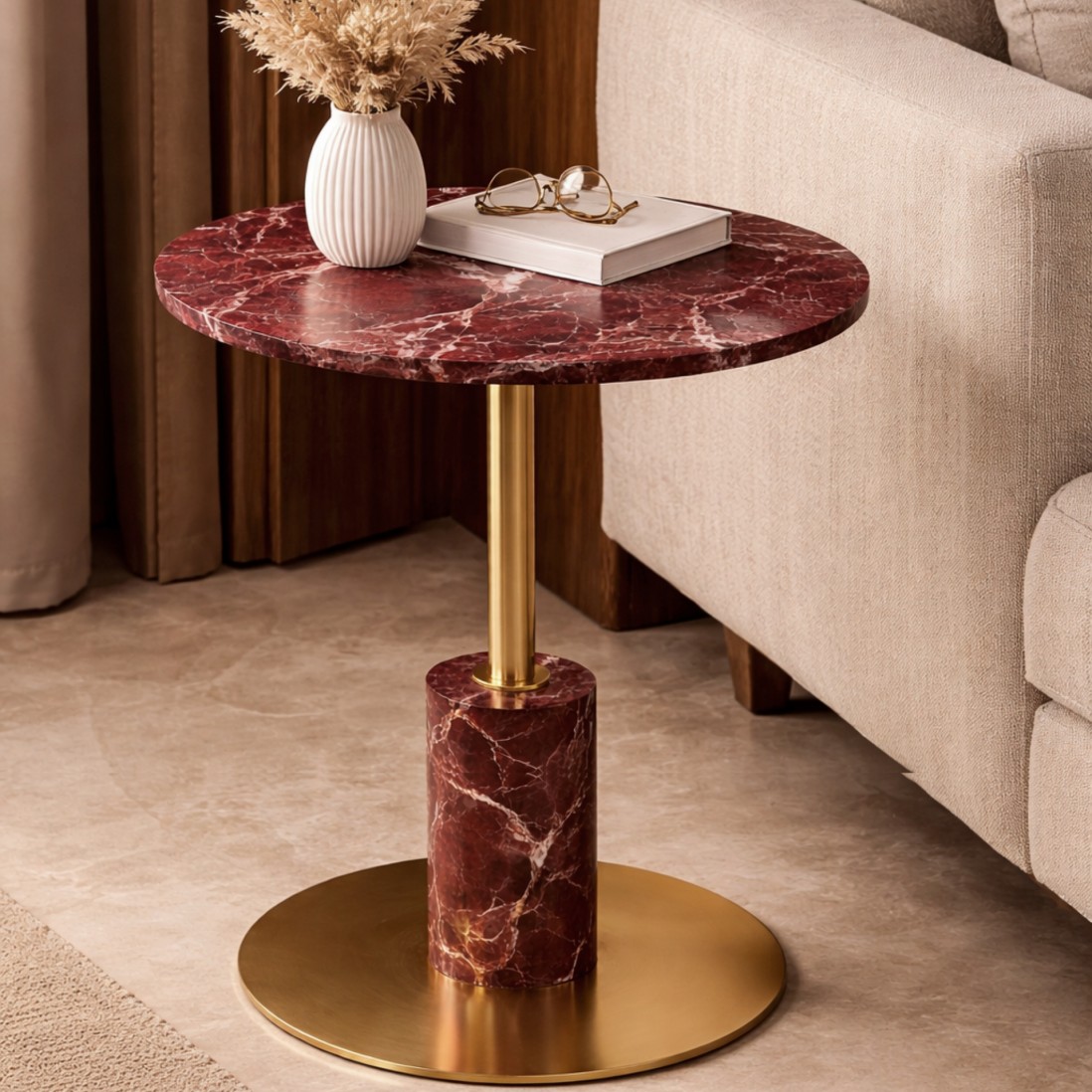 MIRNA side table rosso levante marble �40cm