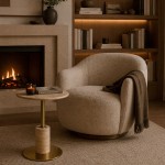 MIRNA side table beige travertine marble �40cm