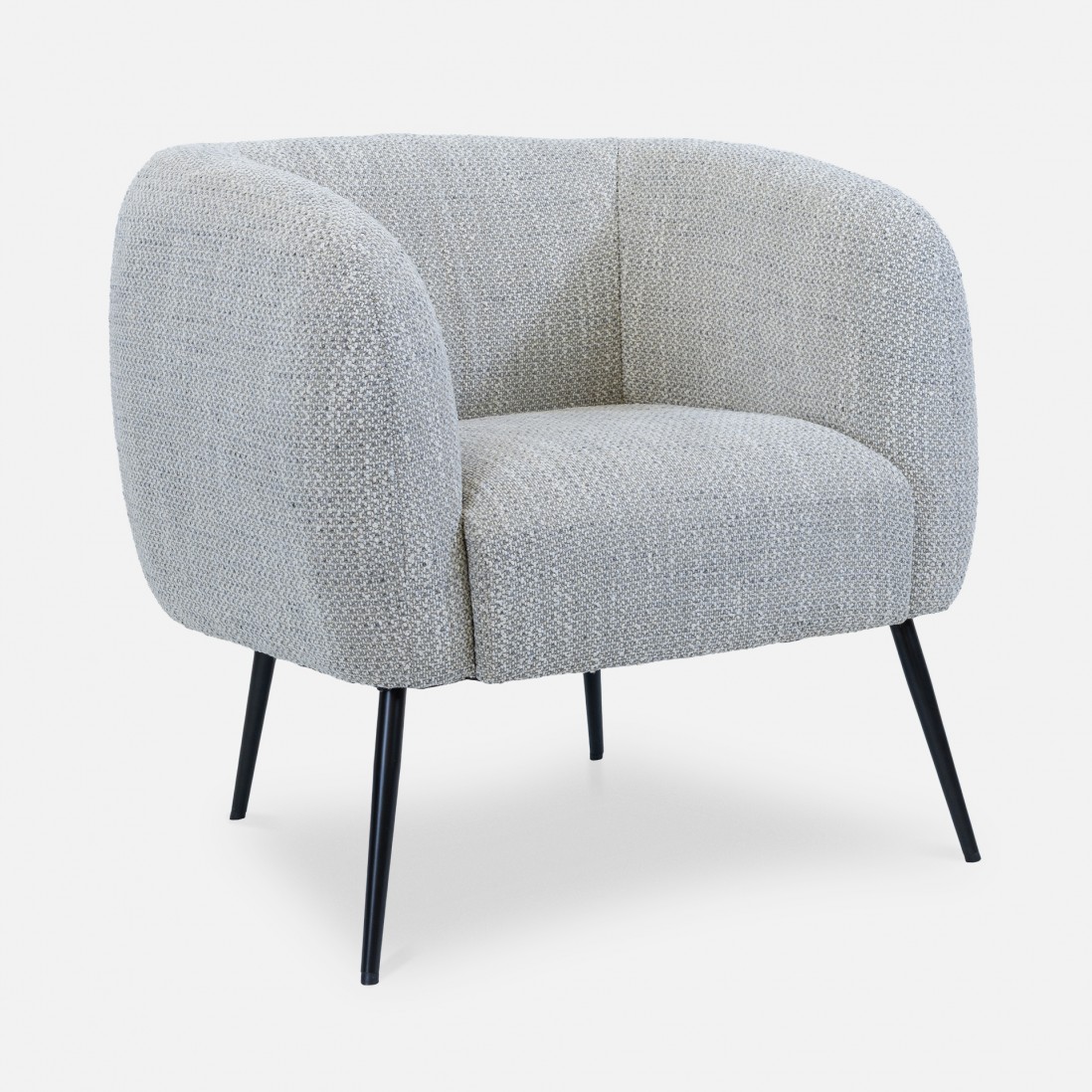 Calcinara armchair in gray chenille with black metal legs