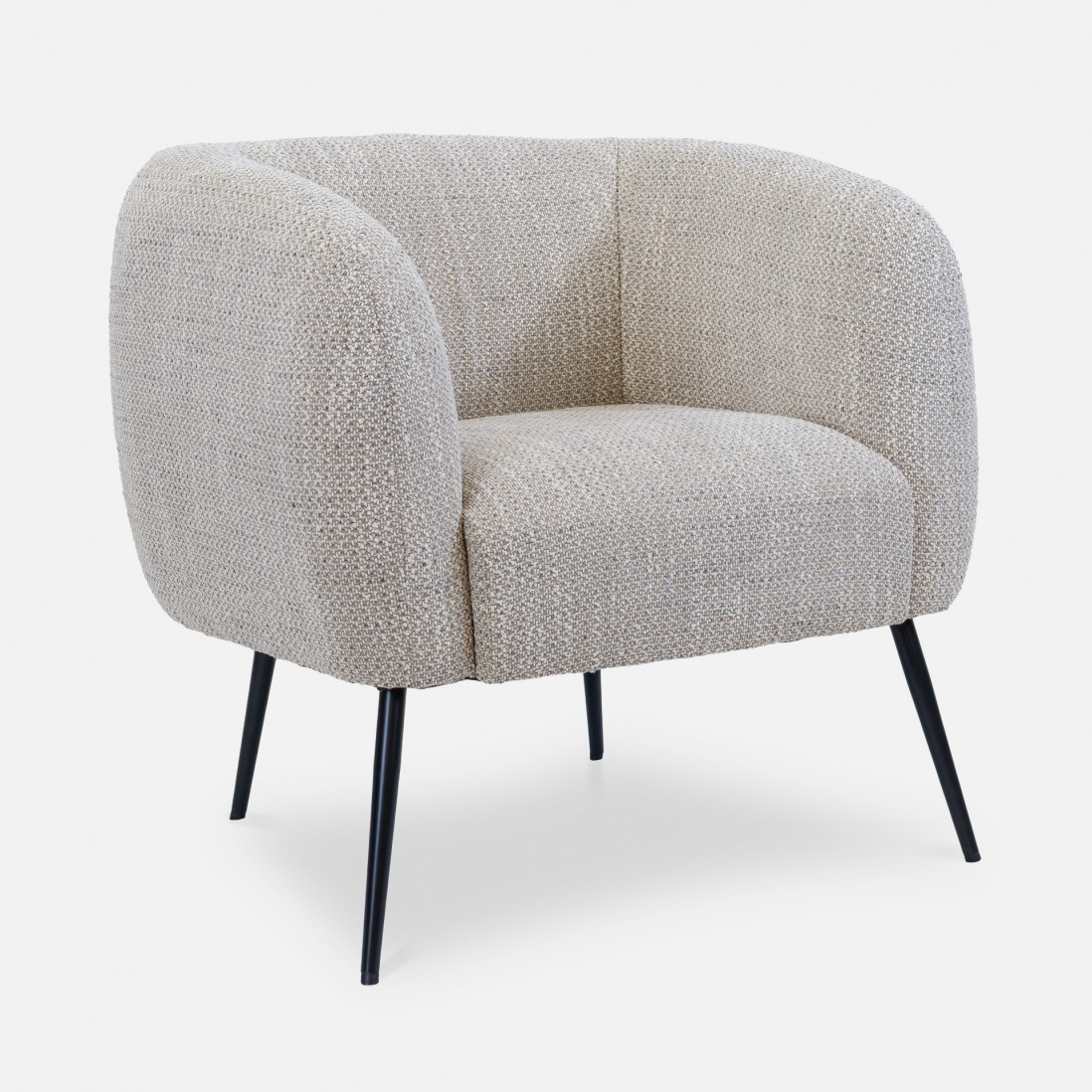 Calcinara armchair in beige chenille with black metal legs