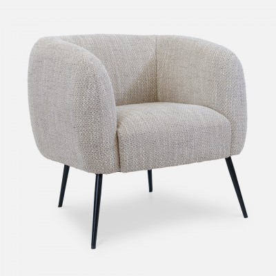 Calcinara armchair in beige chenille with black metal legs Calcinara armchair in beige chenille with black metal legs