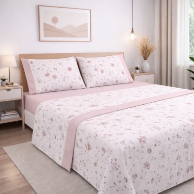 Double bed sheet set AURA FLORAL 4 pieces pink