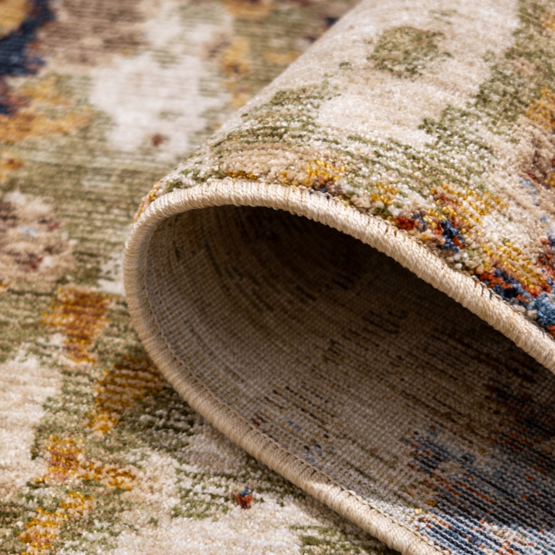 Odense 7761/004 abstract rug in beige brown and blue brown and blue