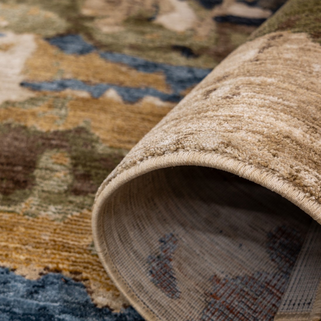 Odense 7748/004 abstract rug in beige brown and blue brown and blue