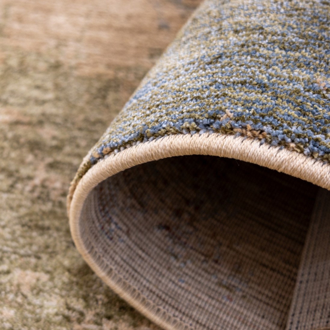 Odense 7403/004 abstract rug in beige brown and blue brown and blue