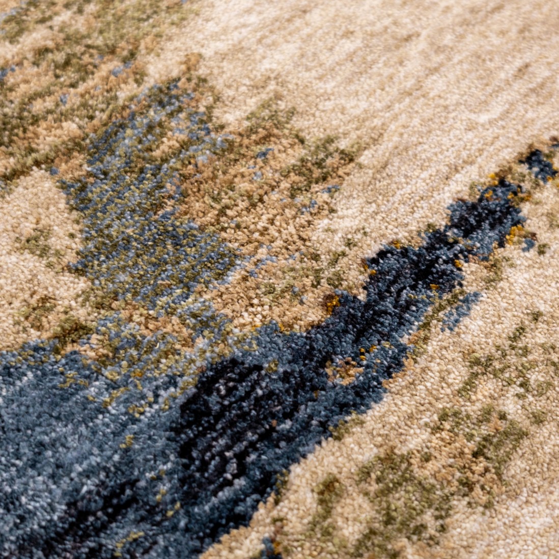 Odense 7403/004 abstract rug in beige brown and blue brown and blue