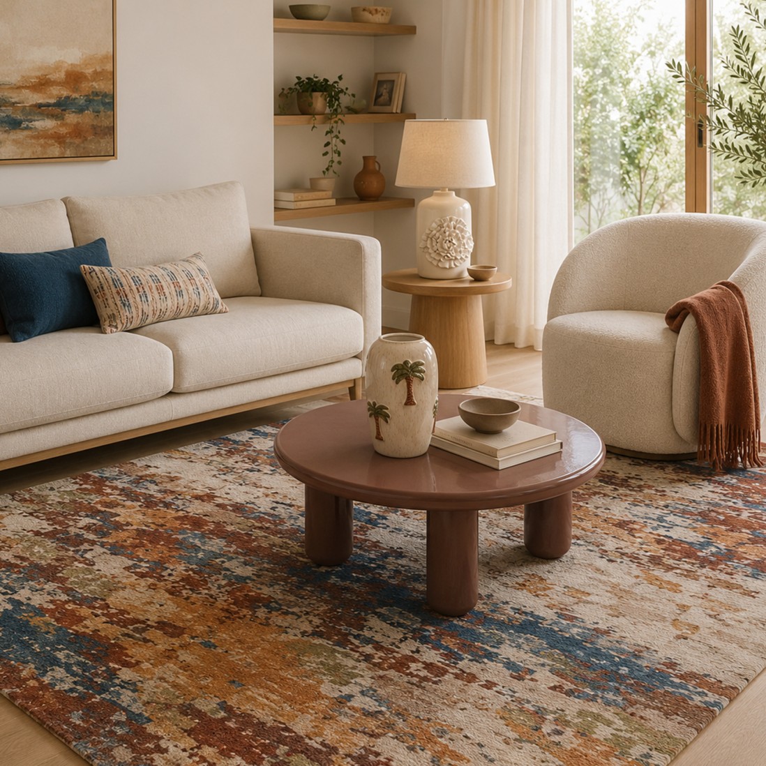 Odense 7761/004 abstract rug in beige brown and blue brown and blue