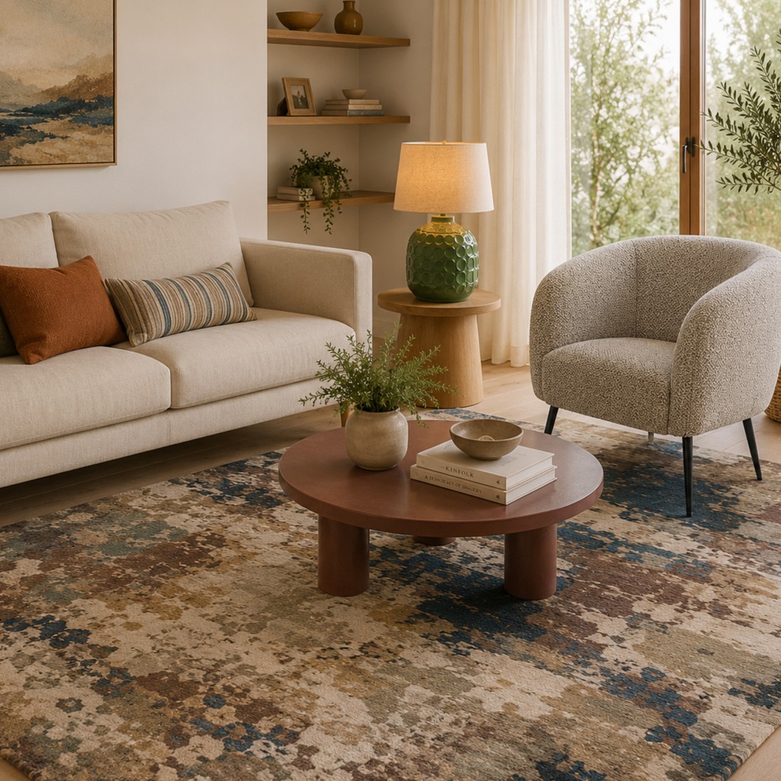 Odense 7748/004 abstract rug in beige brown and blue brown and blue