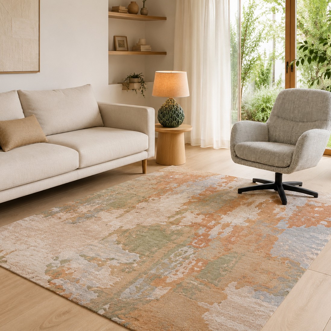 Odense 7748/192 abstract rug in beige brown and blue brown and blue