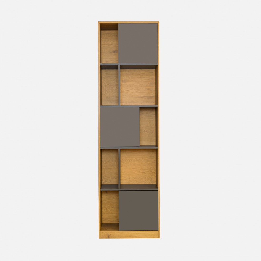 Voer oak effect shelving unit with grey doors 60cm