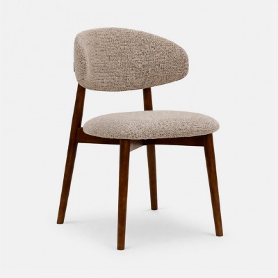 Roya chair in brown chenille with solid wood legs