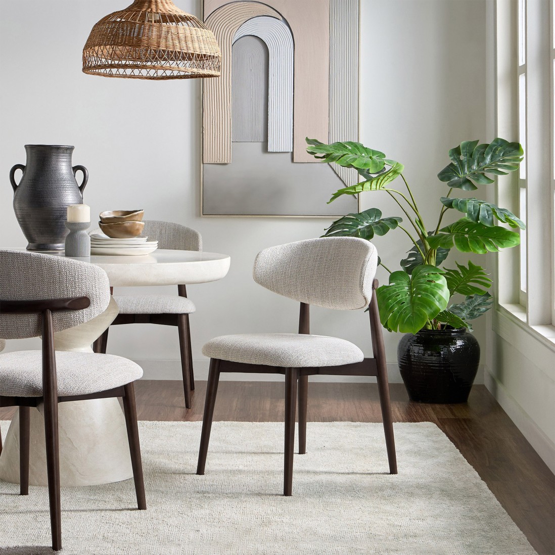 Roya chair in brown chenille with solid wood legs