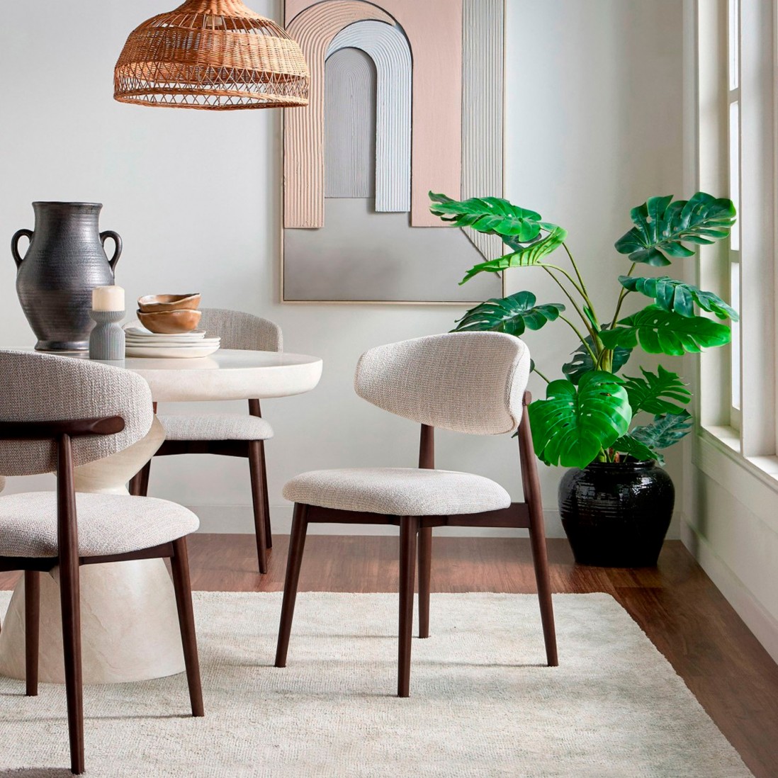 Roya chair in cream chenille with solid wood legs