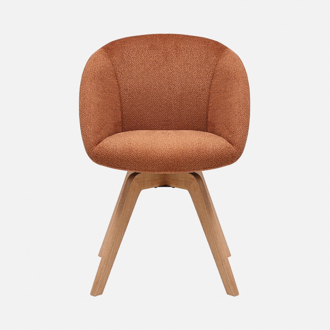 Allos chair orange fabric swivel and nordic style legs in solid beech wood with a natural finish