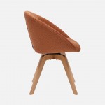 Allos chair orange fabric swivel and nordic style legs in solid beech wood with a natural finish
