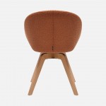 Allos chair orange fabric swivel and nordic style legs in solid beech wood with a natural finish