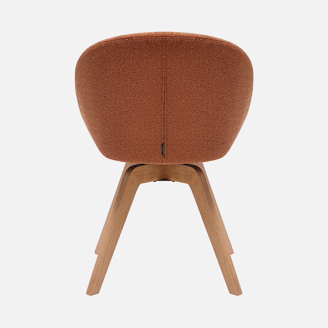 Allos chair orange fabric swivel and nordic style legs in solid beech wood with a natural finish