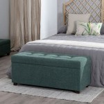 Wooden and Fabric Stool with Storage 080 Green