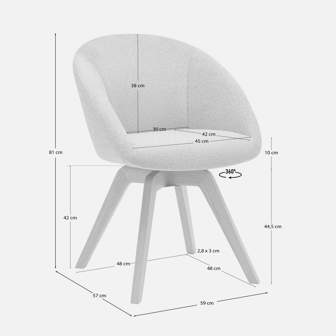 Allos chair cream fabric swivel and nordic style legs in solid beech wood