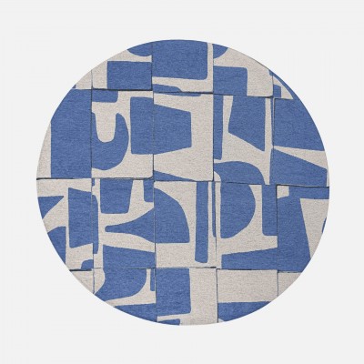 Abstract Round Area Rug Edges Chenille 9358 Blue