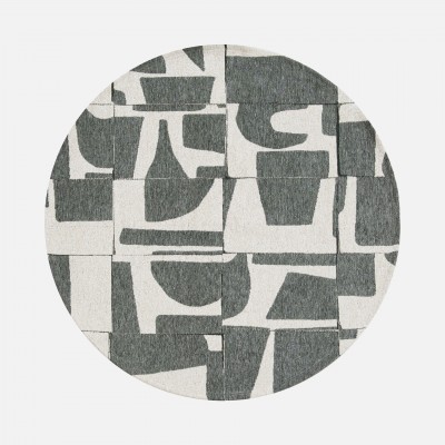 Abstract Round Area Rug Edges Chenille 9361 Gray