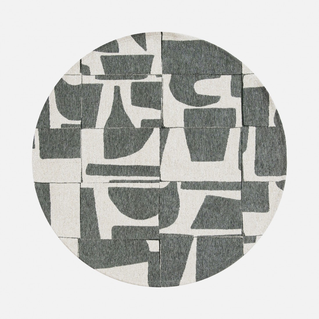 Abstract Round Area Rug Edges Chenille 9361 Gray