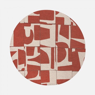 Abstract Round Area Rug Edges Chenille 9364 Red