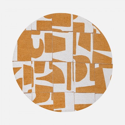 Abstract Round Area Rug Edges Chenille 9367 Orange