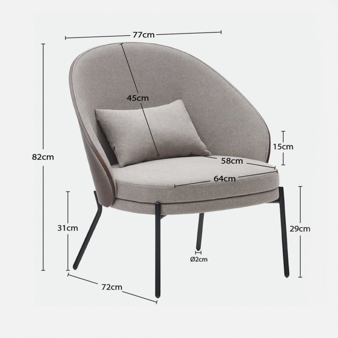 Metal and Fabric Armchair Taupe