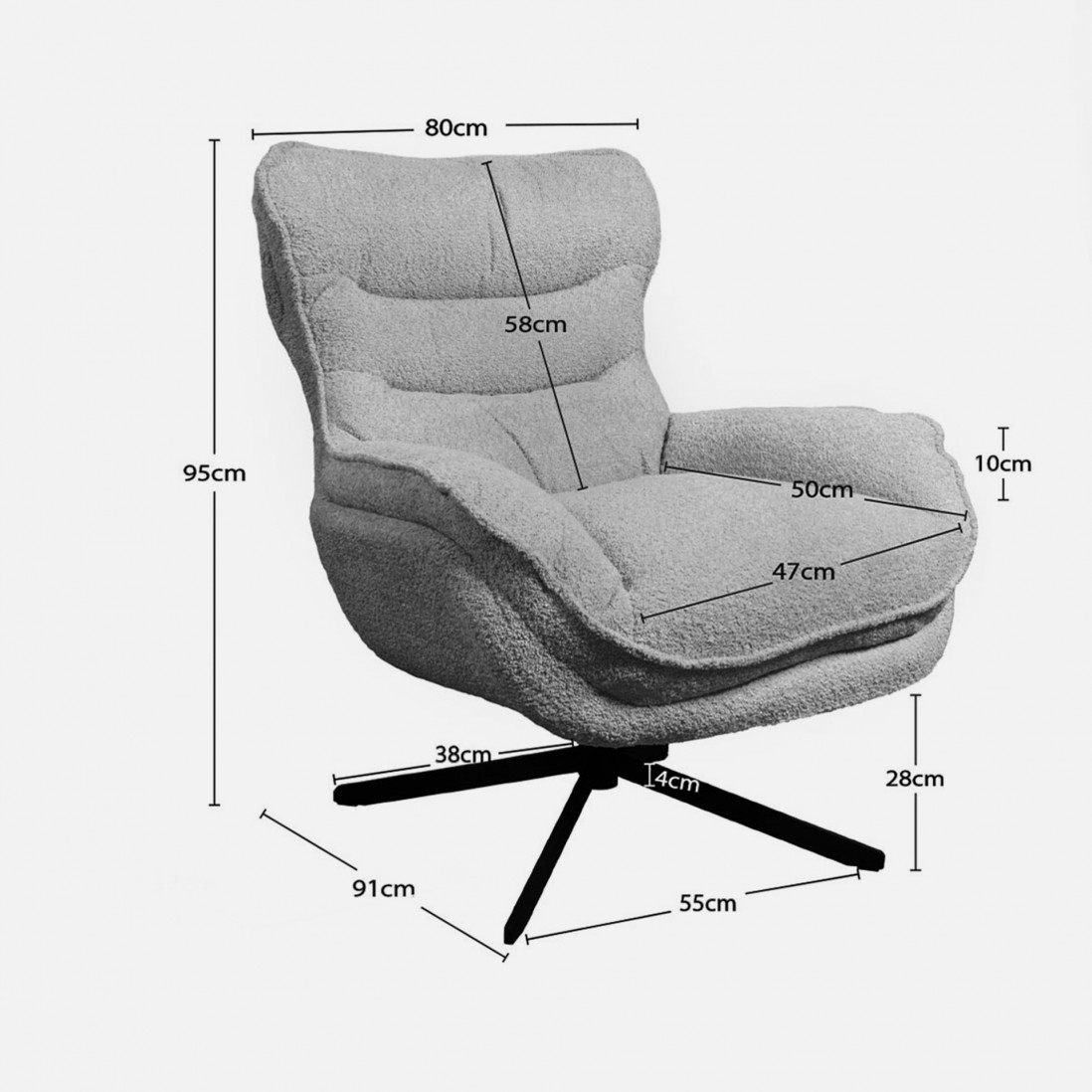 Boucl� Fabric Swivel Armchair Chablis Gray