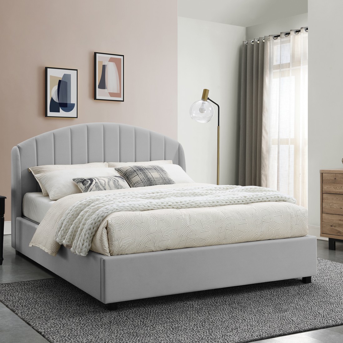 Cama de Casal com Arruma��o e Estrado Elevat�rio 160x200cm Aragon Cinza