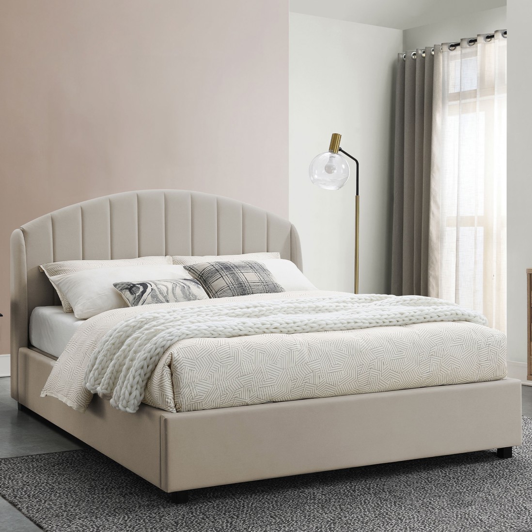 Double Bed with Storage and Lifting Platform 160x200cm Aragon Beige