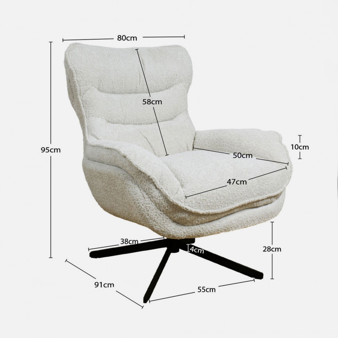 Boucl� Fabric Swivel Armchair Chablis Cream Beige