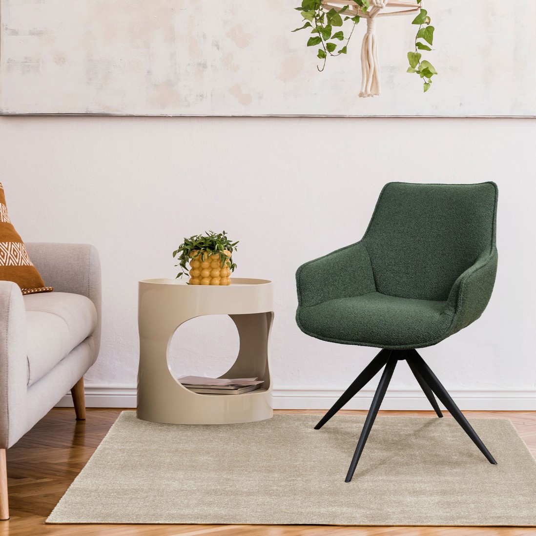 Dijon chair green fabric swivel and black metal legs