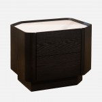 Wood and Stone Bedside Table with 2 Drawers Muralis Brown