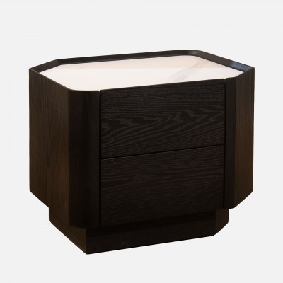 Wood and Stone Bedside Table with 2 Drawers Muralis Brown