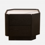 Wood and Stone Bedside Table with 2 Drawers Muralis Brown