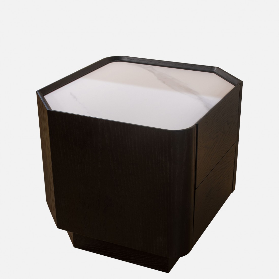 Wood and Stone Bedside Table with 2 Drawers Muralis Brown
