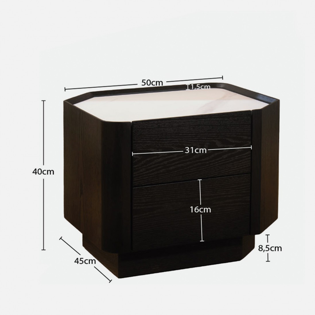 Wood and Stone Bedside Table with 2 Drawers Muralis Brown