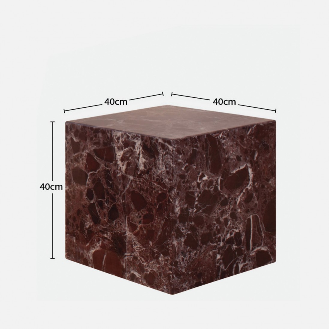 Side table in Burgundy Cube Stone Composite