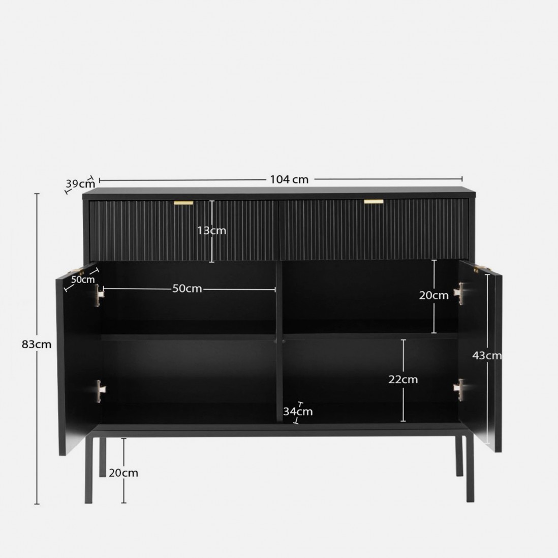 Wooden 2-Door with Drawers Sideboard Virgo Black