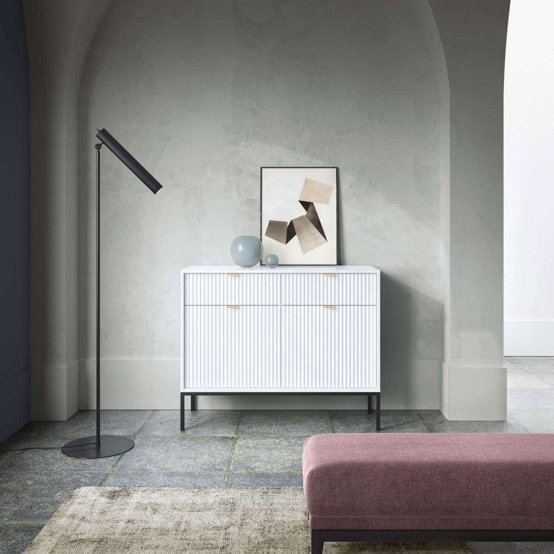 Wooden 2-Door with Drawers Sideboard Virgo White