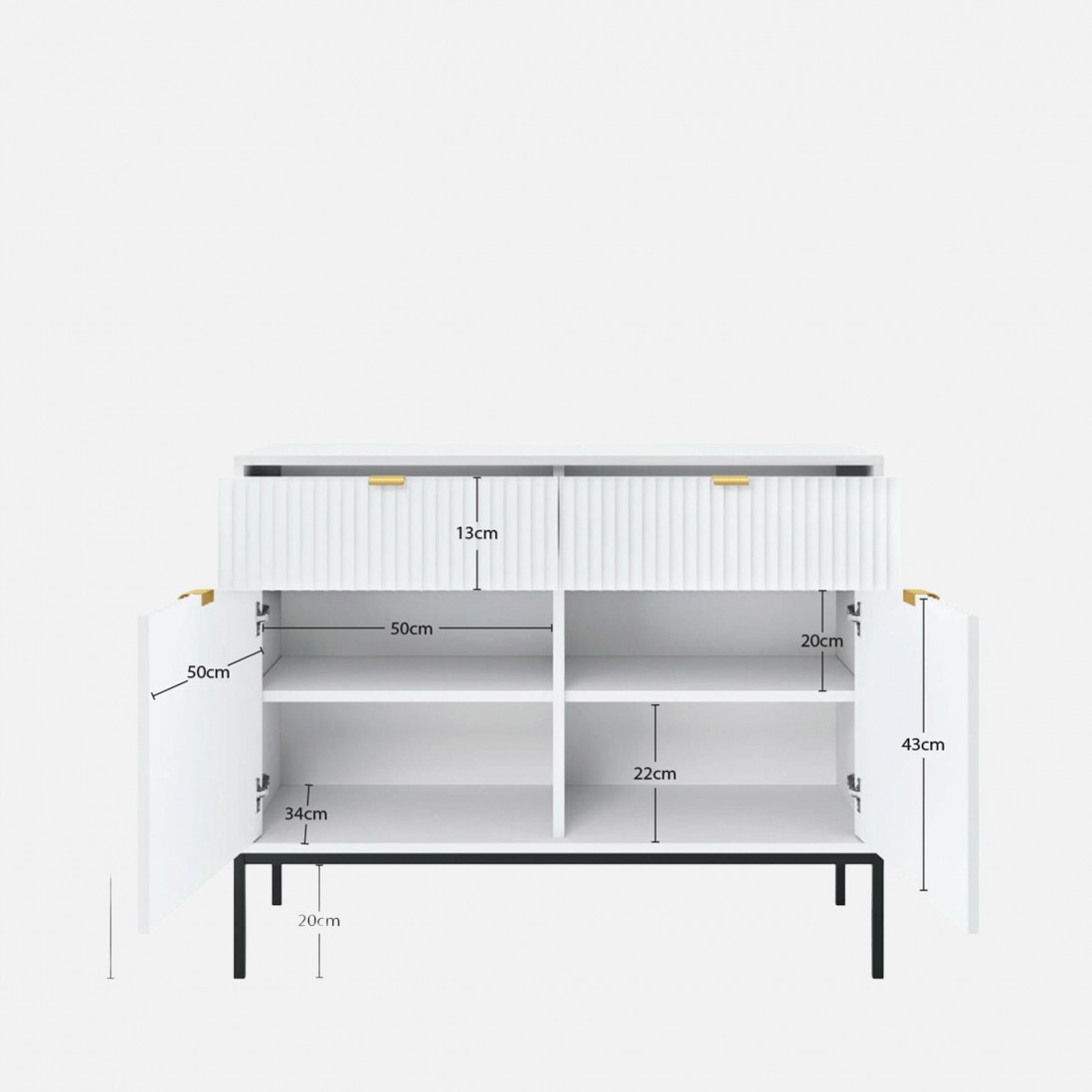 Wooden 2-Door with Drawers Sideboard Virgo White