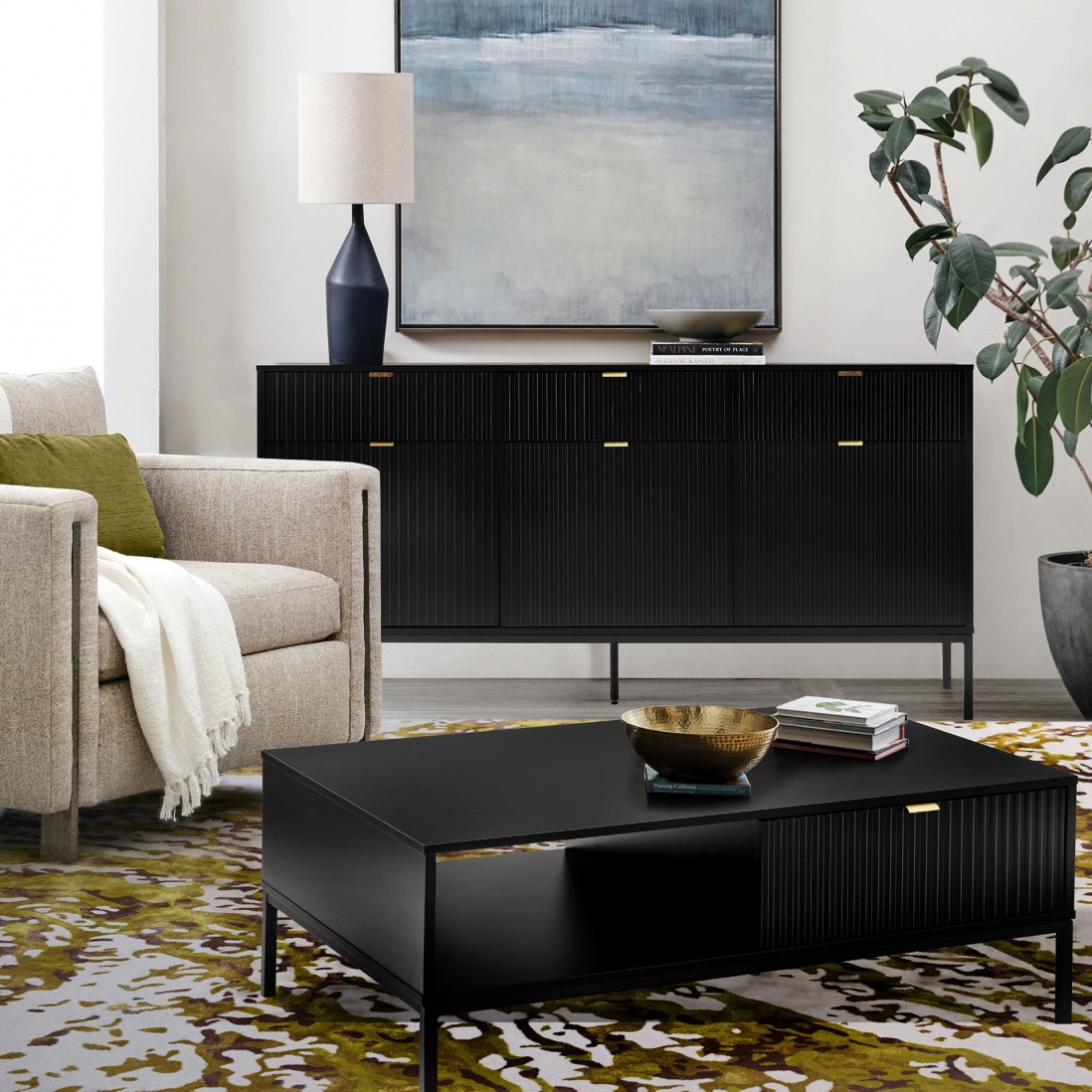 Wooden 3-Door with Drawers Sideboard Virgo Black