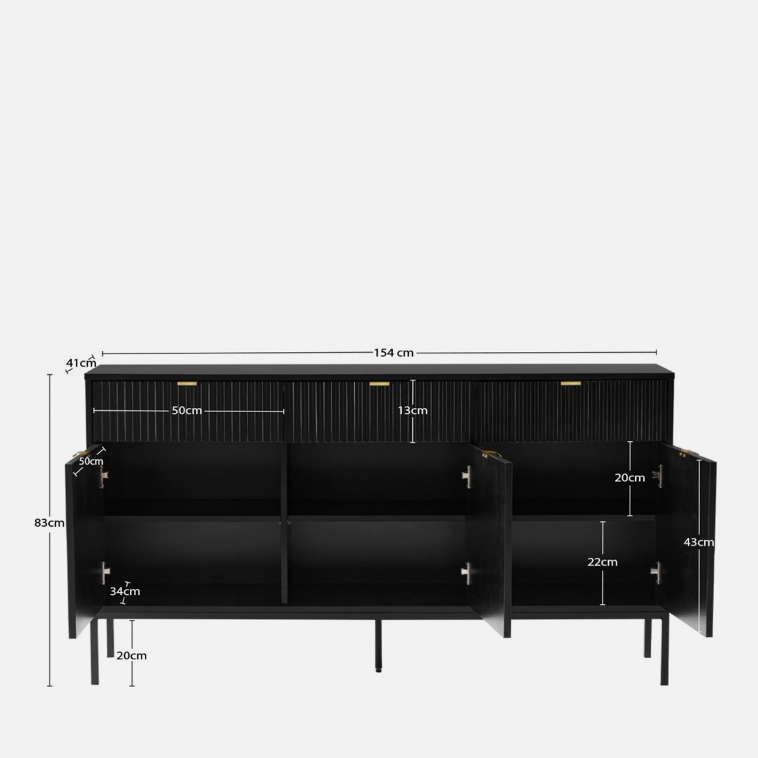 Wooden 3-Door with Drawers Sideboard Virgo Black