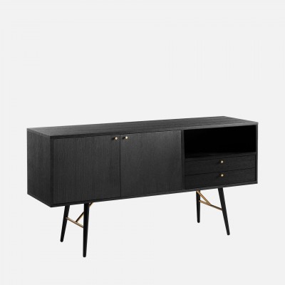Wooden Sideboard with 2 Doors and 2 Drawers Volans Black Wooden Sideboard with 2 Doors and 2 Drawers Volans Black