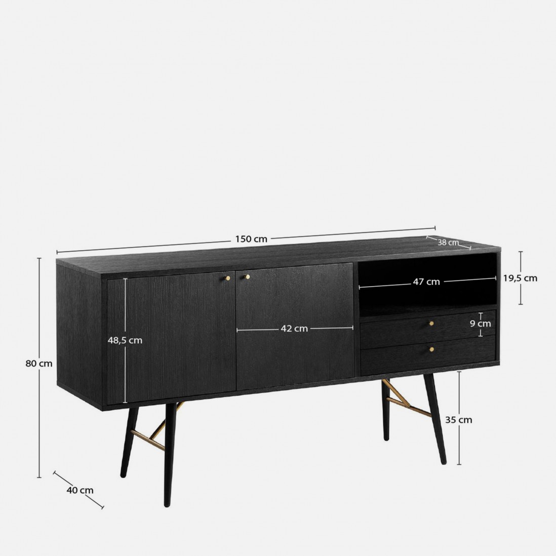 Wooden Sideboard with 2 Doors and 2 Drawers Volans Black